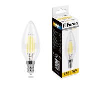 Лампа LED свеча(C37) Е14  5Вт 2700К Филамент 230V LB-58 Feron