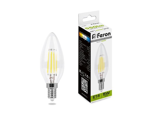 Лампа LED свеча(C37) Е14  5Вт 4000К Филамент 230V LB-58 Feron (25573)