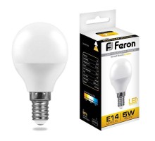 Лампа LED шар(G45) Е14  5Вт 2700К 410лм 230V LB-38 Feron 25402