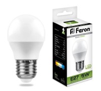 Лампа LED шар(G45) Е27  5Вт 4000К 230V LB-38 Feron 25405
