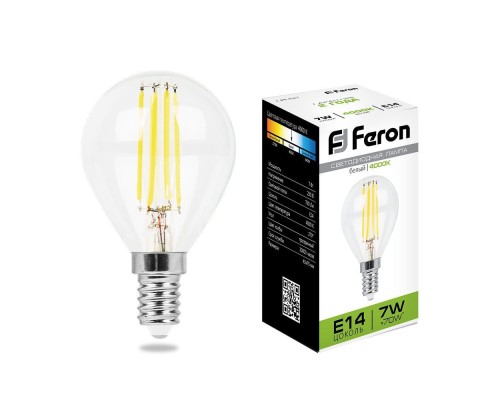 Лампа LED шар(G45) Е14  7Вт 4000К Филамент 230V LB-52 Feron (25875)