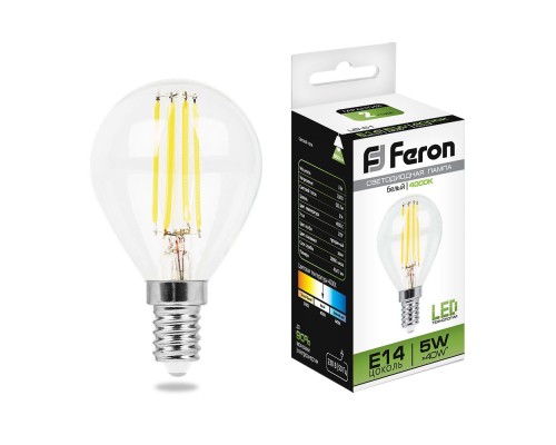 Лампа LED шар(G45) Е14  5Вт 4000К Филамент 230V LB-61 Feron (25579)