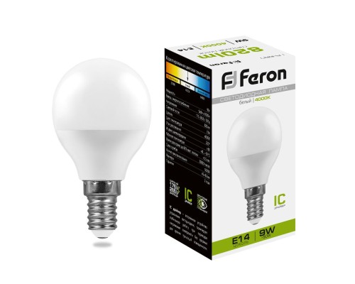 Лампа LED шар(G45) Е14  9Вт 4000К 230V LB-550 Feron
