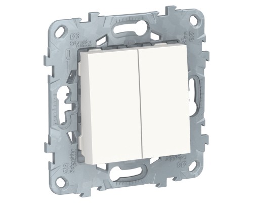 Unica New белый Выключатель двухклавишный 10А. сх.5 с суппортом