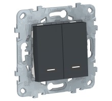 Unica New антрацит Выключатель двухклавишный с подсветкой 10А. сх.5 с суппортом