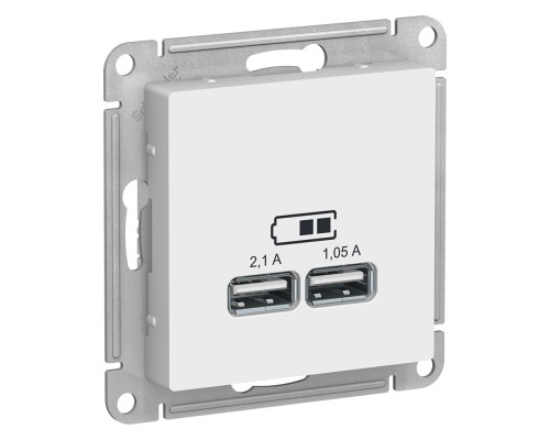 AtlasDesign белый Розетка USB-заряд. 5В, 1,05А+2,1А