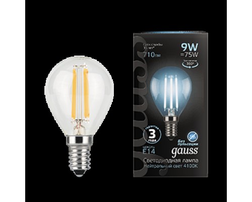 Лампа LED шар(G45) Е14  9Вт 4100К Филамент 230V Gauss Black