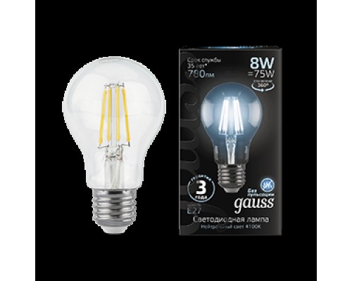 Лампа LED шар(A60) Е27  8Вт 4100К белый филамент Gauss Black
