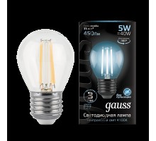 Лампа LED шар(G45) Е27  5Вт 4100К Филамент 230V Gauss Black