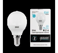 Лампа LED шар(G45) Е14  6Вт 4100К 530лм GAUSS