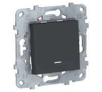 Unica New антрацит Переключатель одноклавишный перекрестный с подсветкой 10А. сх.7 с суппортом