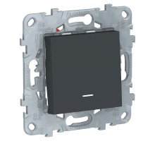 Unica New антрацит Переключатель одноклавишный перекрестный с подсветкой 10А. сх.7 с суппортом