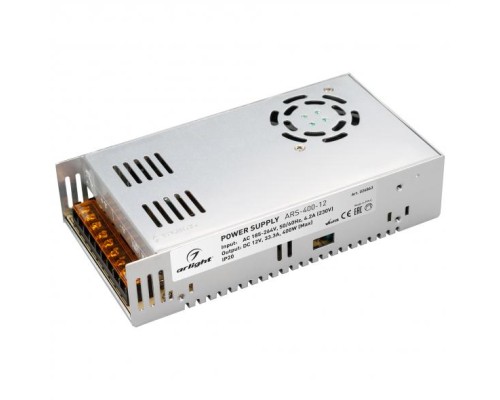 Драйвер 400Вт IP20 12V ARS-400-12  33.3A, с вентил. и контр.темп. (215x115x50мм) Arlight
