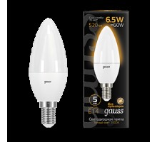 Лампа LED свеча(C37) Е14  6.5Вт 3000К 230V 560лм Gauss Black