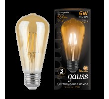 Лампа LED ST64 Е27  6Вт 2700К теплый филамент Golden Gauss Black