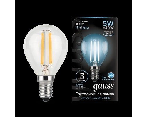 Лампа LED шар(G45) Е14  5Вт 4100К Филамент 230V Gauss Black