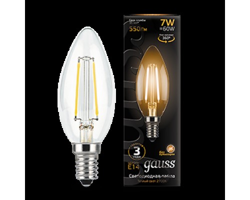 Лампа LED свеча(C37) Е14  7Вт 2700К филамент 230V Gauss
