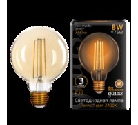 Лампа LED шар(ST95) Е27  8Вт 2700К теплый филамент Golden Gauss Black