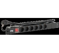 ITK Блок розеток 19" 1U 6 розеток (ПВХ  профиль), шнур 2м, выкл. DIN49441