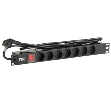 ITK Блок розеток 19" 1U 7 розеток с LED выкл., шнур 2м, вилка (пвх профиль)