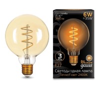 Лампа LED шар(G95) Е27  6Вт 2400К 360лм теплый филамент Golden Gauss Black