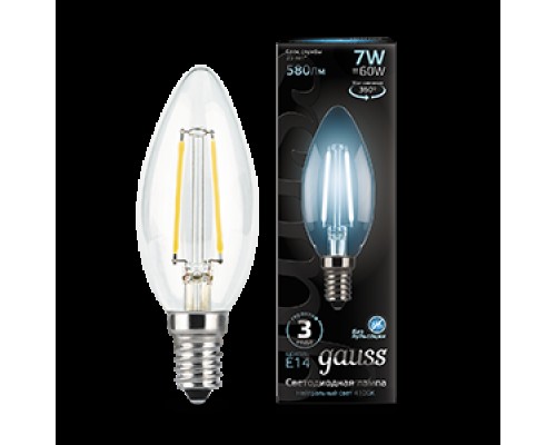 Лампа LED свеча(C37) Е14  7Вт 4100К филамент 230V Gauss