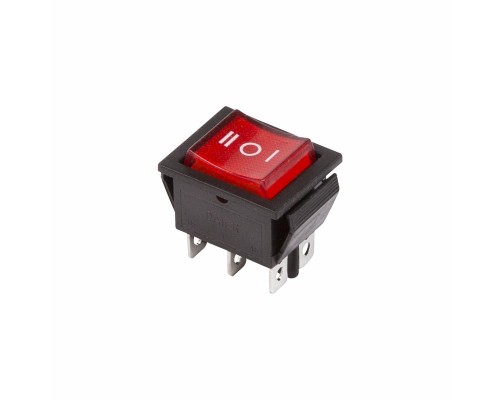 Кнопка-переключатель клавишный 250V 16А (6с) ON-OFF-ON красный с подсветкой REXANT