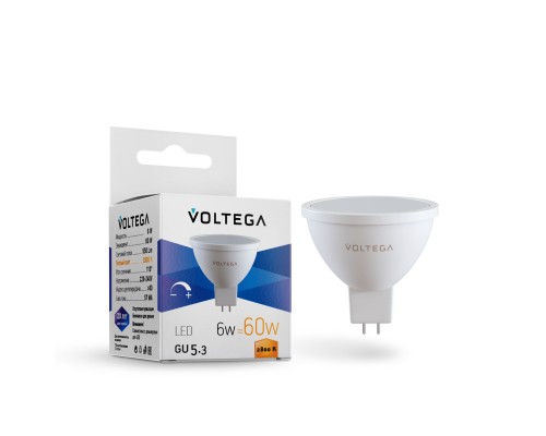 Лампа LED MR16 GU5.3  6Вт 2800K диммируемая матовая VOLTEGA