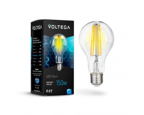 Лампа LED шар(A60) Е27 15Вт 4000К филамент графен VOLTEGA