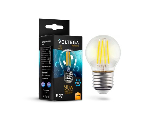 Лампа LED шар(G45) Е27  9Вт 2800К филамент графен VOLTEGA