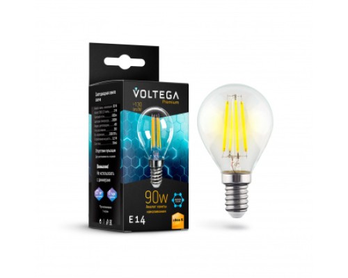 Лампа LED шар(G45) Е14  9Вт 2800К филамент графен VOLTEGA