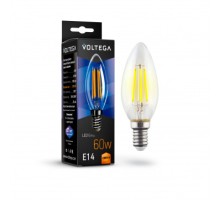Лампа LED свеча(C37) Е14  6Вт 2800К филамент VOLTEGA