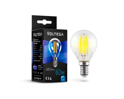 Лампа LED шар(G45) Е14  6Вт 4000К филамент VOLTEGA