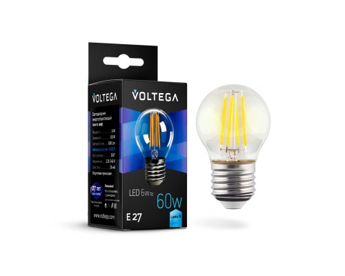 Лампа LED шар(G45) Е27  6Вт 4000К филамент VOLTEGA