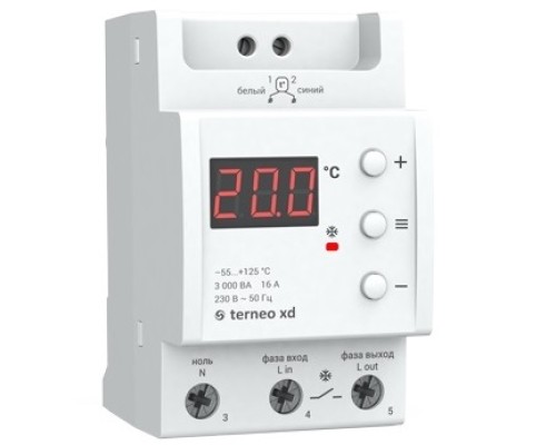 Терморегулятор на DIN-рейку terneo xd для систем охлаждения и вентиляции 3 мод (диап. -55 +125°С)