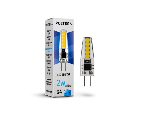Лампа LED G4  2Вт, 4000K Capsule прозрачная Voltega