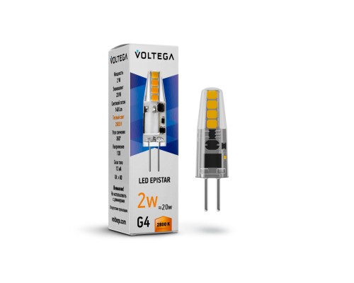 Лампа LED G4  2Вт, 2800K 12 V прозрачная Voltega