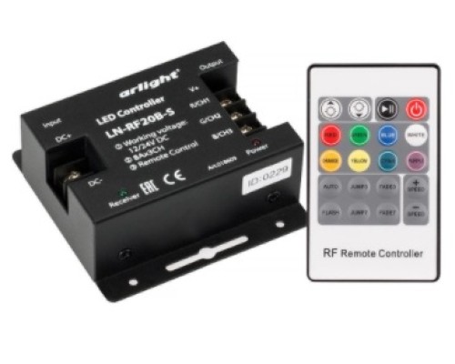 Контроллер LN-RF20B-S (12-24V, 288-576W, ПДУ 20кн) IP20 с пультом Arlight
