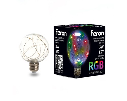 Лампа LED RGB G80 3Вт 230В E27 LB-381 Feron