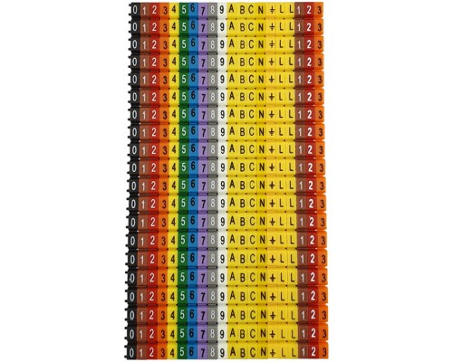 Маркеры наборные МКН – комплект («0-9. A.B.C.N.PE.L.L.1.2.3»)  1.5 -2.5 мм2 (400 шт.) Onka