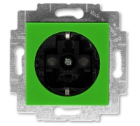 ABB Levit зеленый Розетка с заземлением, со шторками (дымчатый чёрный)