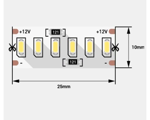 Лента LED 12V, 24Вт/м, 5м, 6000K, IP20, 3014/240, мин. 25мм (10мм, 1 ряд) SWG