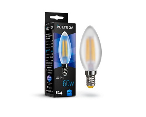 Лампа LED свеча(C37) Е14  6Вт 4000К филамент  матовая  VOLTEGA