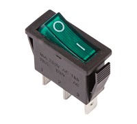 Кнопка-выключатель клавишный 250V 15А (3с) ON-OFF зеленый с подсветкой REXANT