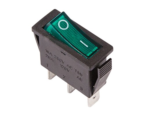 Кнопка-выключатель клавишный 250V 15А (3с) ON-OFF зеленый с подсветкой REXANT